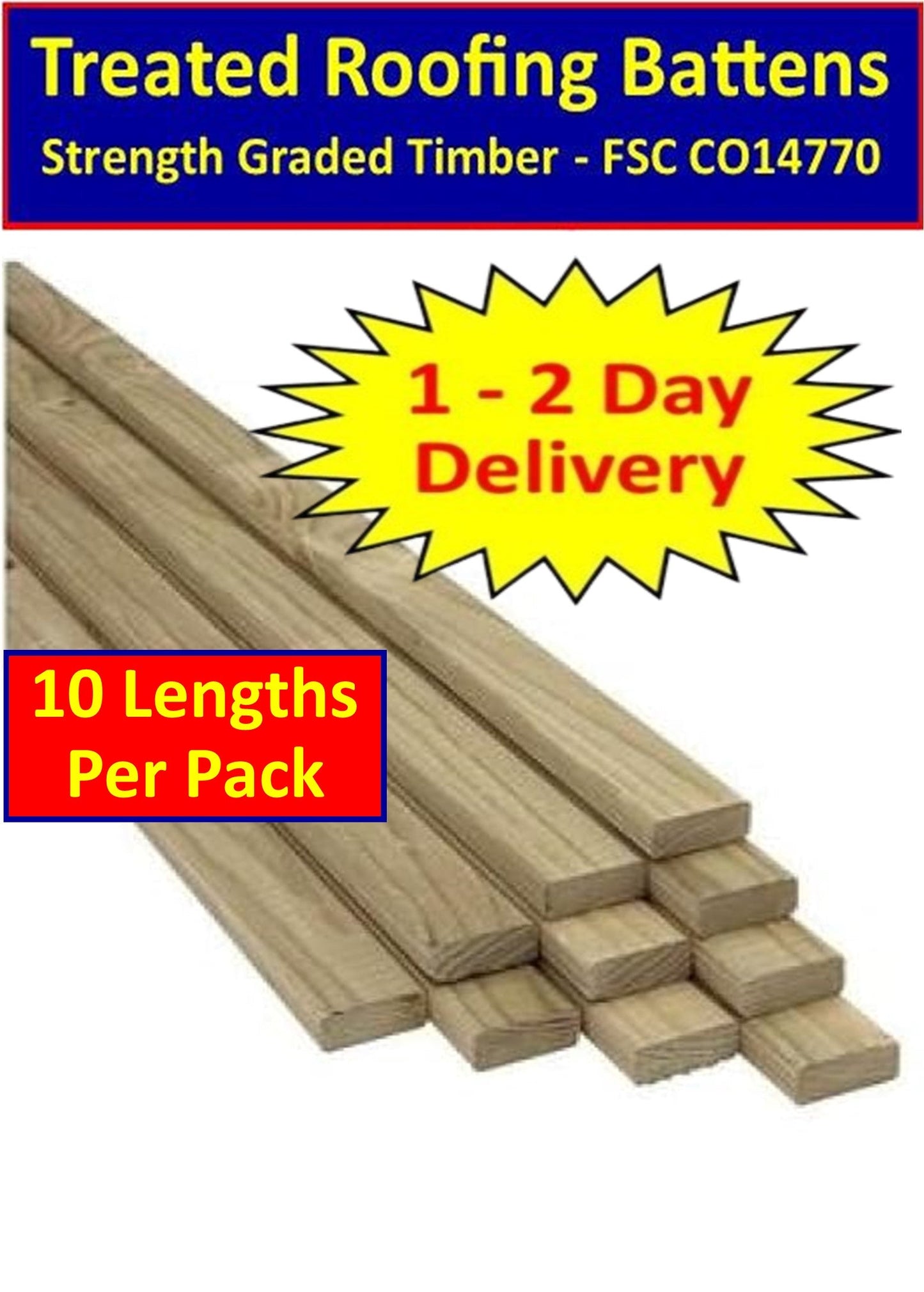 50 x 25mm (2" x 1") Roofing Tile Battens Sawn Treated Kiln Dried - 4.8m I The Builders Merchant Group Ltd