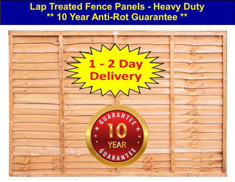 6ft x 4ft - Lap 10 Year Guarantee Fence Panel Heavy Duty Treated - (1.83m x 1.22m) I The Builders Merchant Group Ltd