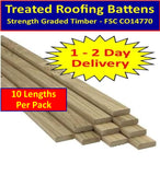 38 x 19mm (1.1/2" x 3/4") Roofing Tile Batten Sawn Pressure Treated Timber - (36m Pack) - 10 x 3.6m