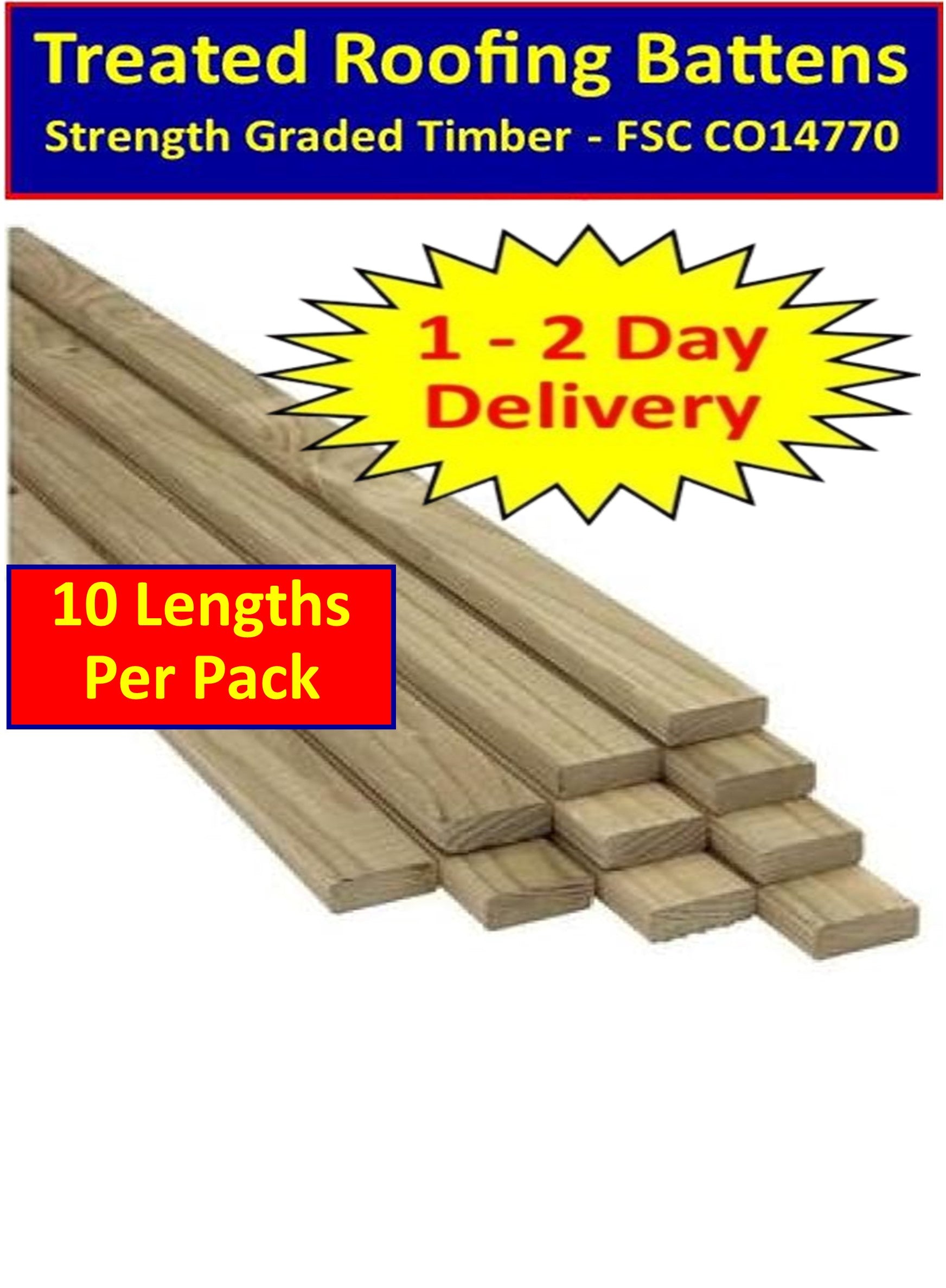 50 x 25mm (2" x 1") Roofing Tile Battens Sawn Treated Kiln Dried - 3.6m I The Builders Merchant Group Ltd