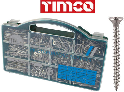 TIMCO A2 Stainless Steel Classic Multi-Purpose Assorted Woodscrews Tray PZ2 - 895pce Case I The Builders Merchant Group Ltd