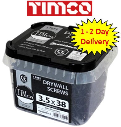 3.5 x 38mm Black Phosphate Fine Thread Phillips Timco Drywall Screws I The Builders Merchant Group Ltd
