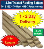 50 x 25mm (2" x 1") Roofing Tile Battens Sawn Treated Kiln Dried - 3.6m